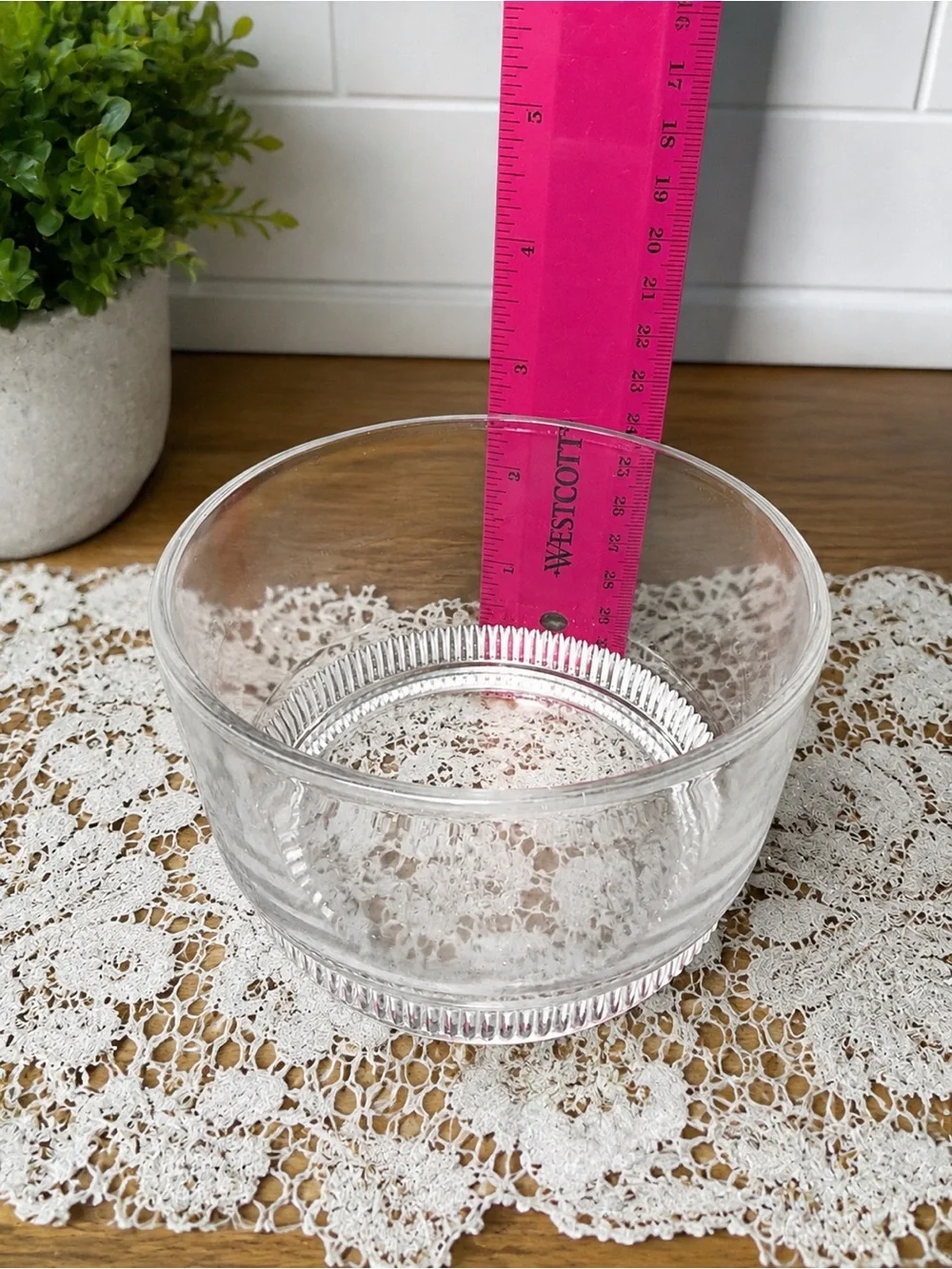Vintage Clear Glass Ice Bucket Wine Cooler Ribbed Base Barware Bowl